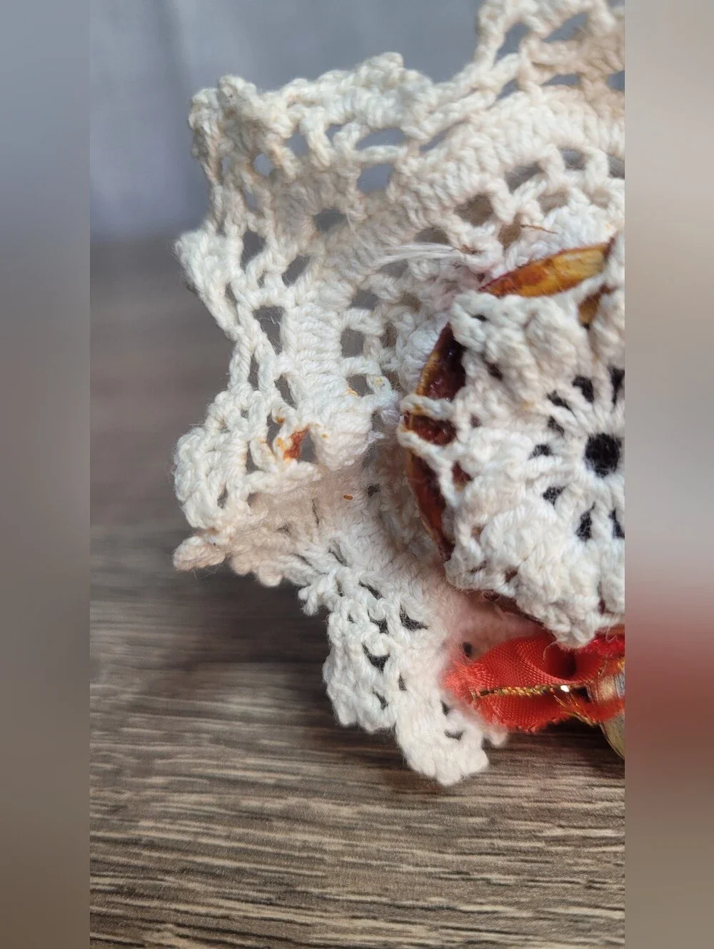 Vintage Whimsical Hand-Painted Bunny Rabbit Ornament W/ Lace Collar Farmhouse